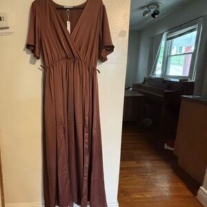 Sicily Satin Maxi Dress Rust XL